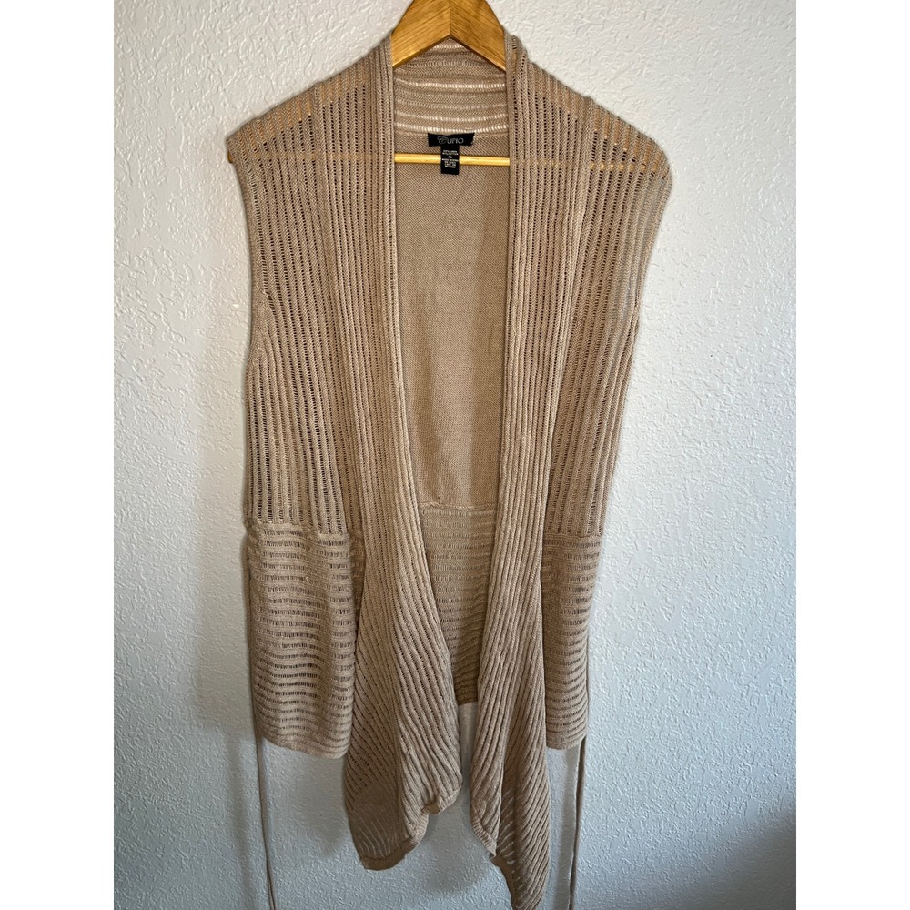 Ribbed Cupio Open Front Cardigan Vest Women XL Beige Good SM61971
